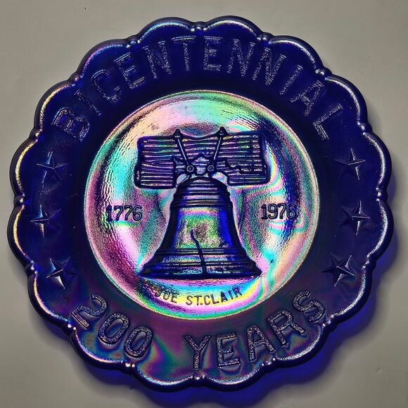 Joe St. Clair 1776 1976 Cobalt Blue Carnival Glass Bicentennial Plate - Picture 5 of 11